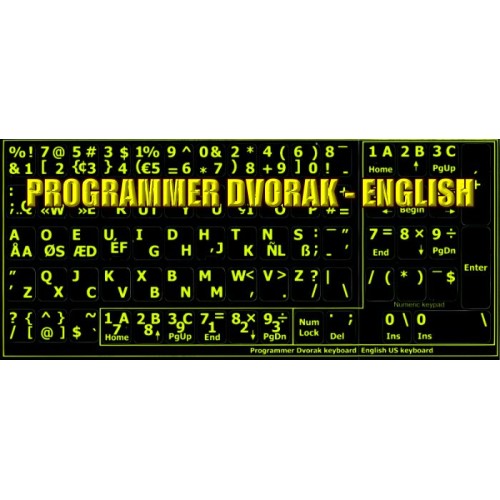 English Keyboard Stickers Glowing Fluorescent Dvorak 