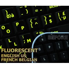 Glowing fluorescent French Belgian  English US keyboard stickers