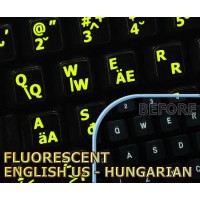 Glowing fluorescent Hungarian English US keyboard stickers