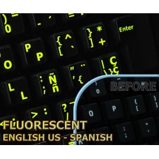 Glowing fluorescent Spanish English US keyboard stickers