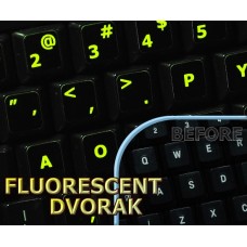 Glowing fluorescent Dvorak keyboard stickers