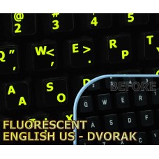 Glowing fluorescent Dvorak - English US keyboard stickers