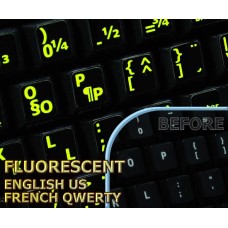 Glowing fluorescent French QWERTY - English US keyboard stickers