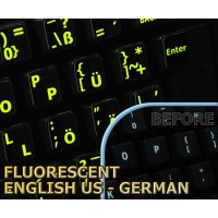 Glowing fluorescent German English US keyboard stickers