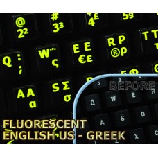 Glowing fluorescent Greek English US keyboard stickers