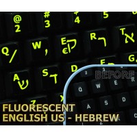 Glowing fluorescent Hebrew English US keyboard stickers