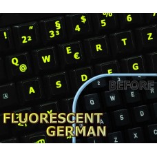 Glowing fluorescent German keyboard stickers