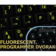 Glowing fluorescent Programmer Dvorak keyboard stickers
